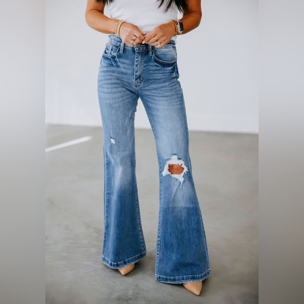 Petra Fashions Distressed Light Blue Flare Jeans 🏠
